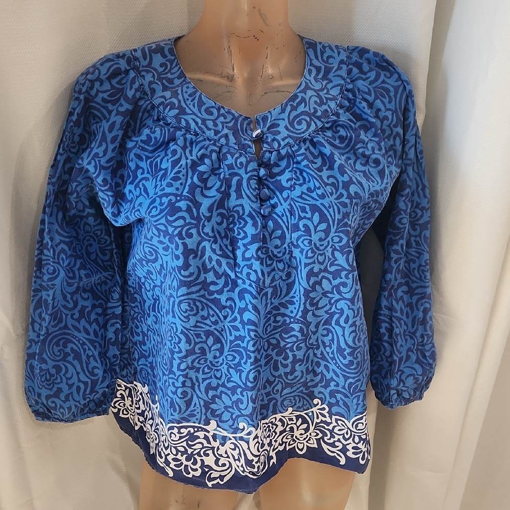 Caribbean Joe Blue Floral Blouse
